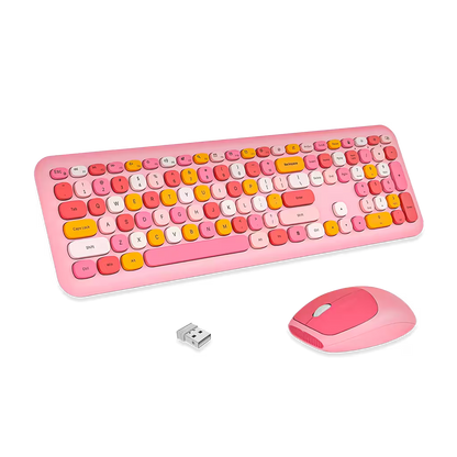 Combo Teclado y Mouse Inalámbrico Silencioso MOFII 0060 — Rosado | 110 Teclas 2.4G 1200 DPI