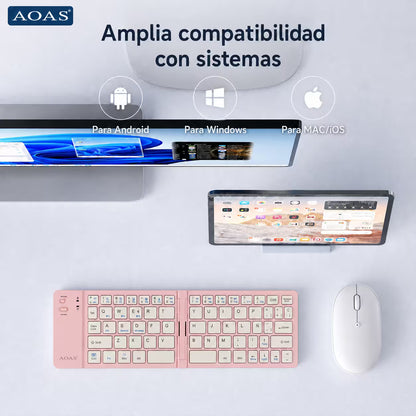 Teclado Plegable Bluetooth AOAS A-1006 Rosado - Inalámbrico Portátil QWERTY