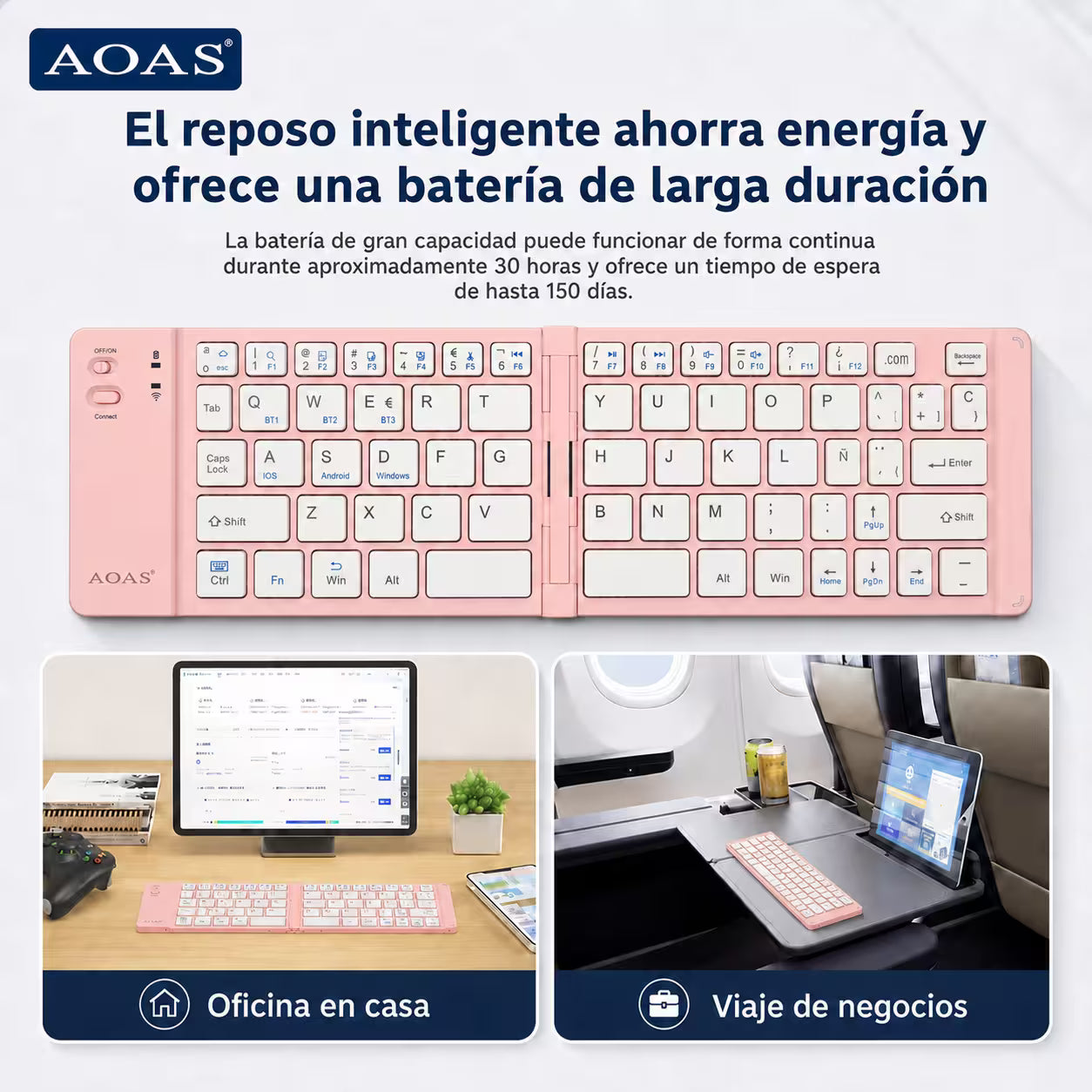 Teclado Plegable Bluetooth AOAS A-1006 Rosado - Inalámbrico Portátil QWERTY