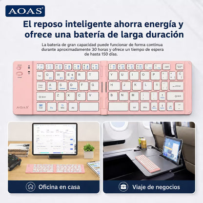 Teclado Plegable Bluetooth AOAS A-1006 Rosado - Inalámbrico Portátil QWERTY