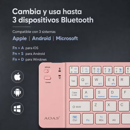 Teclado Plegable Bluetooth AOAS A-1006 Rosado - Inalámbrico Portátil QWERTY