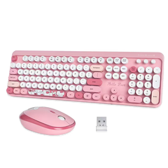 Combo Teclado y Mouse Inalámbrico Geezer Hello Bear - Rosado | Mouse 800/1200/1600 DPI | 10m | 2.4G
