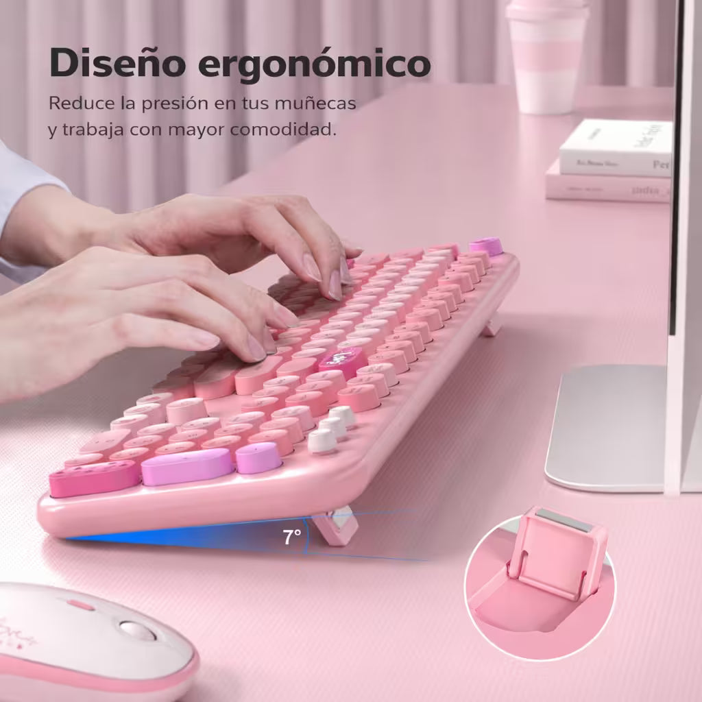 Combo Teclado y Mouse Inalámbrico Mofii Lovely - Rosado | Full-Size 104 Teclas Redondas DPI Ajustable | 2.4G