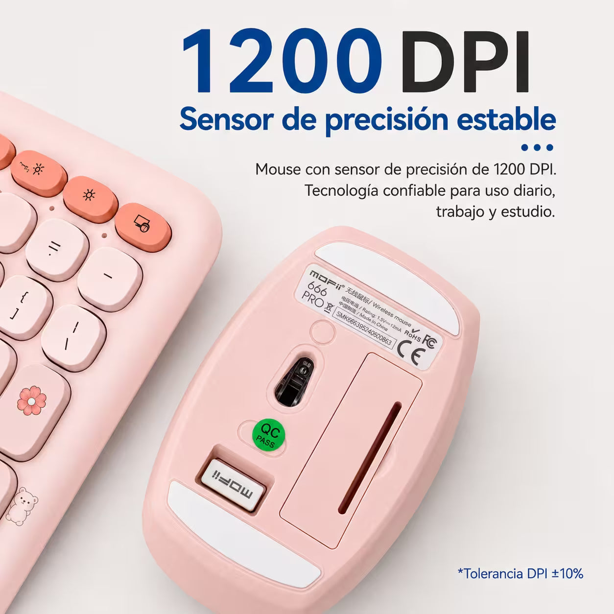 Combo Teclado y Mouse Inalámbrico MOFII 66Pro — Rosado | Diseño Kawaii Conejo | 104 Teclas Full-Size | 20 Funciones Multimedia