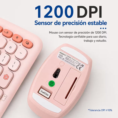 Combo Teclado y Mouse Inalámbrico MOFII 66Pro — Rosado | Diseño Kawaii Conejo | 104 Teclas Full-Size | 20 Funciones Multimedia