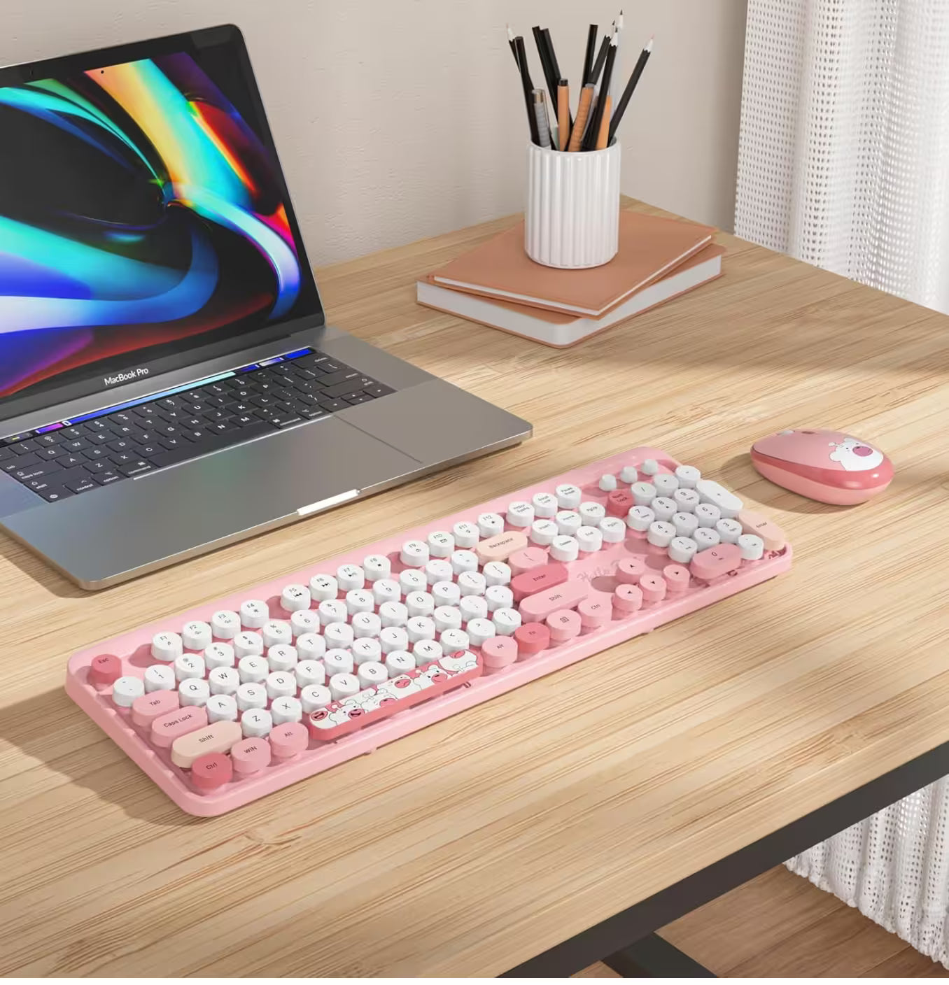 Combo Teclado y Mouse Inalámbrico Geezer Hello Bear - Rosado | Mouse 800/1200/1600 DPI | 10m | 2.4G