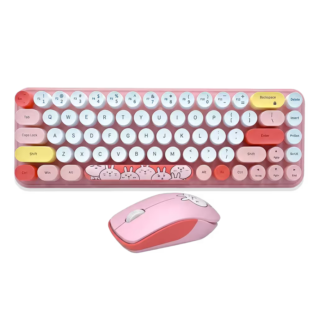Combo Teclado y Mouse Inalámbrico MOFII I Pro — Rosado Kawaii | 68 Teclas Redondas 2.4G Receptor Único