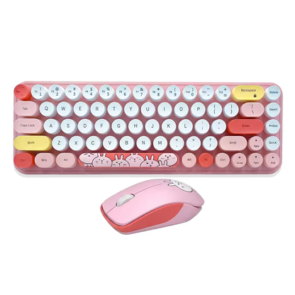 Combo Teclado y Mouse Inalámbrico MOFII I Pro — Rosado Kawaii | 68 Teclas Redondas 2.4G Receptor Único