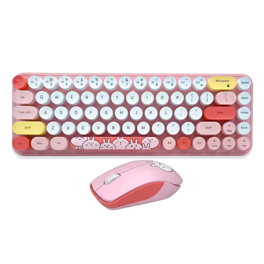 Combo Teclado y Mouse Inalámbrico MOFII I Pro — Rosado Kawaii | 68 Teclas Redondas 2.4G Receptor Único