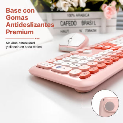 Combo Teclado y Mouse Inalámbrico MOFII 66Pro — Rosado | Diseño Kawaii Conejo | 104 Teclas Full-Size | 20 Funciones Multimedia