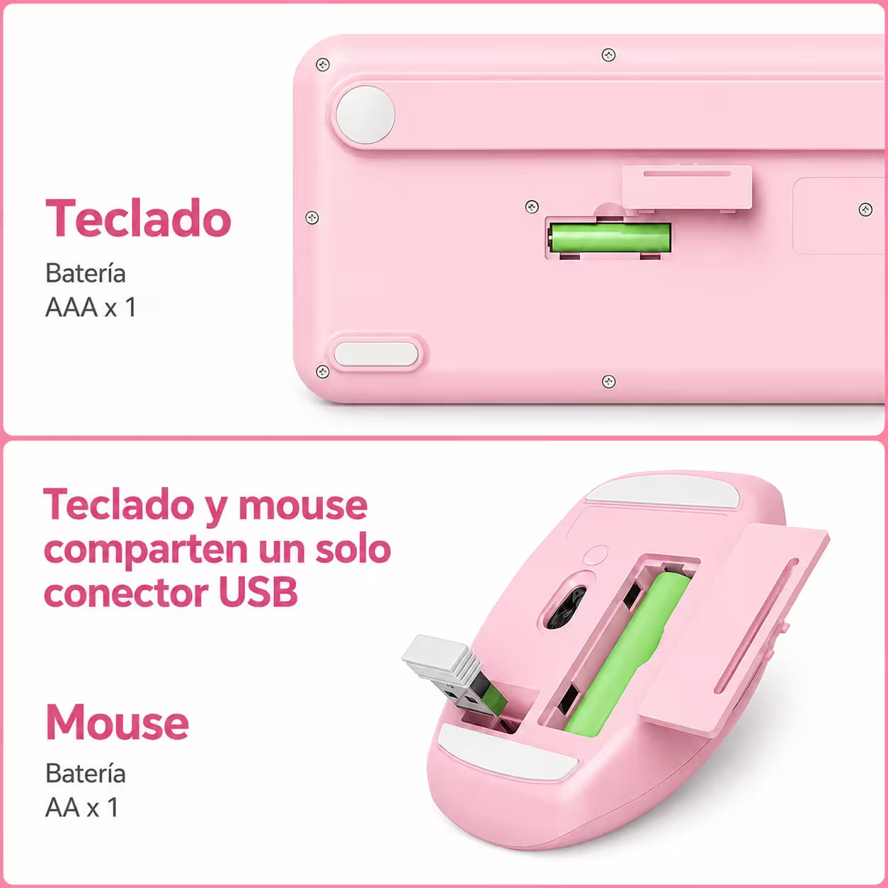 Combo Teclado y Mouse Inalámbrico MOFII 66Pro — Rosado | Diseño Kawaii Conejo | 104 Teclas Full-Size | 20 Funciones Multimedia