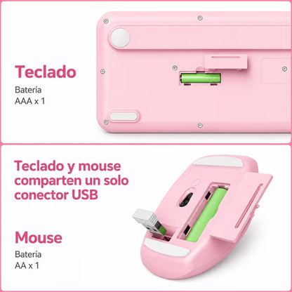 Combo Teclado y Mouse Inalámbrico MOFII 66Pro — Rosado | Diseño Kawaii Conejo | 104 Teclas Full-Size | 20 Funciones Multimedia