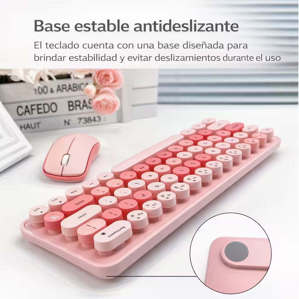 Combo Teclado y Mouse Inalámbrico Mofii Retro - 68 Teclas Redondas Rosado | 2.4G Receptor Único