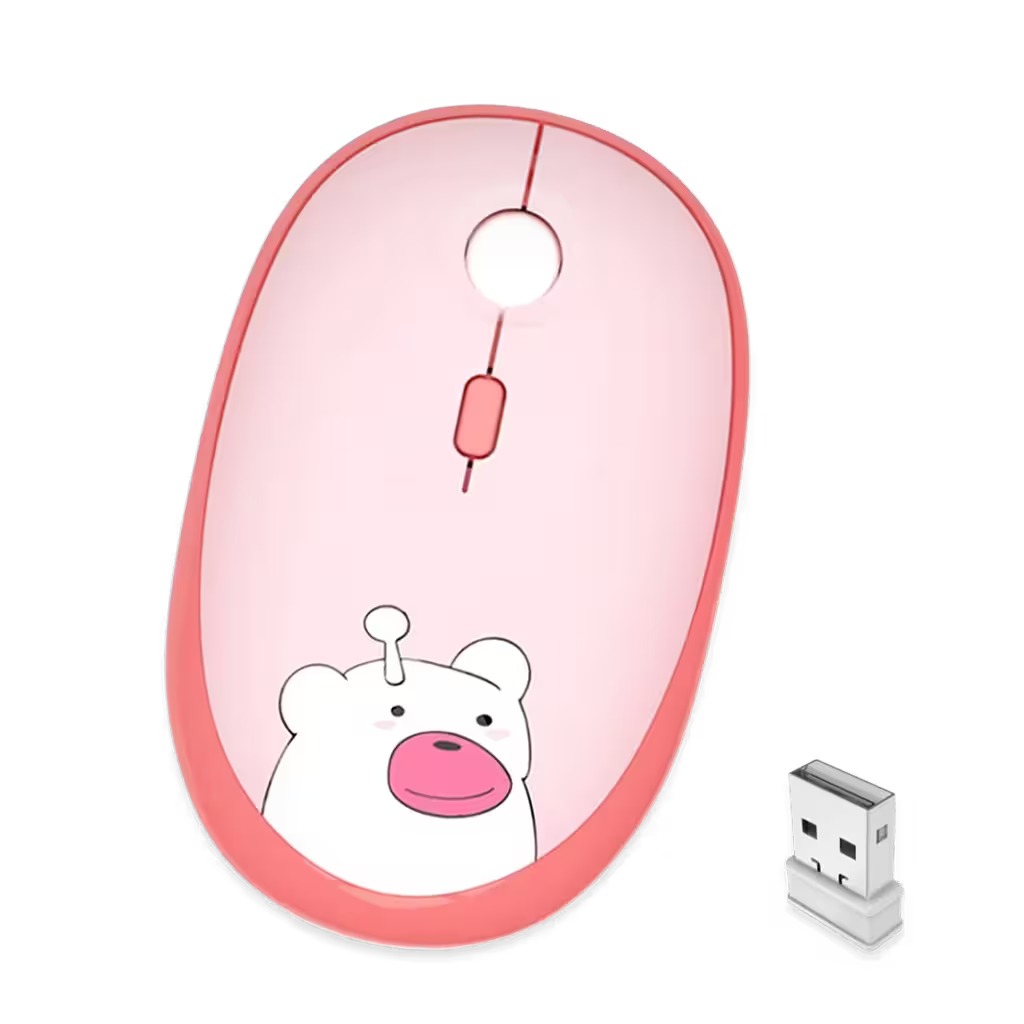 Mouse Inalámbrico Silencioso Geezer M2 - Rosado Diseño Osito | 3 DPI 2.4G 10m | Cute Para Ella