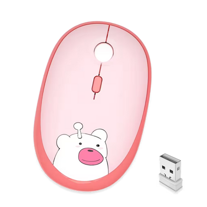 Mouse Inalámbrico Silencioso Geezer M2 - Rosado Diseño Osito | 3 DPI 2.4G 10m | Cute Para Ella
