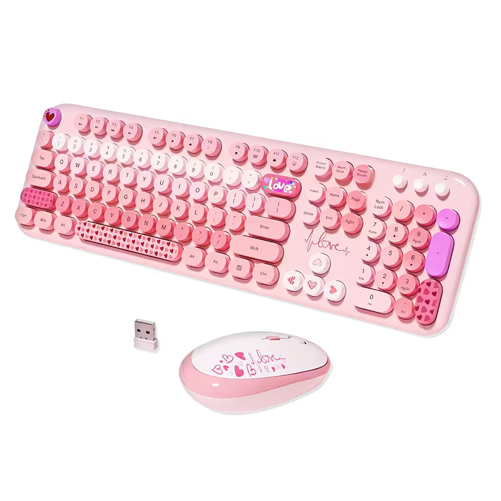 Combo Teclado y Mouse Inalámbrico Mofii Lovely - Rosado | Full-Size 104 Teclas Redondas DPI Ajustable | 2.4G