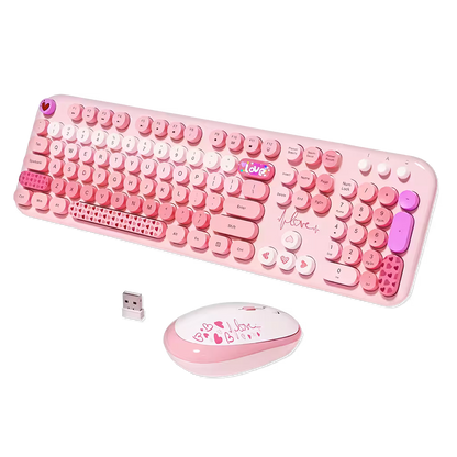 Combo Teclado y Mouse Inalámbrico Mofii Lovely - Rosado | Full-Size 104 Teclas Redondas DPI Ajustable | 2.4G