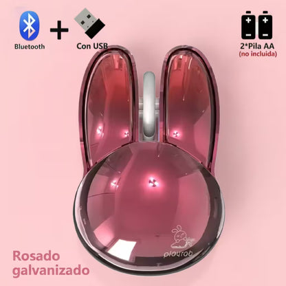 Mouse Inalámbrico Mofii M6 DM - Rosado Metalizado Rabbit Ear | Triple Conexión Bluetooth 2.4G Silencioso