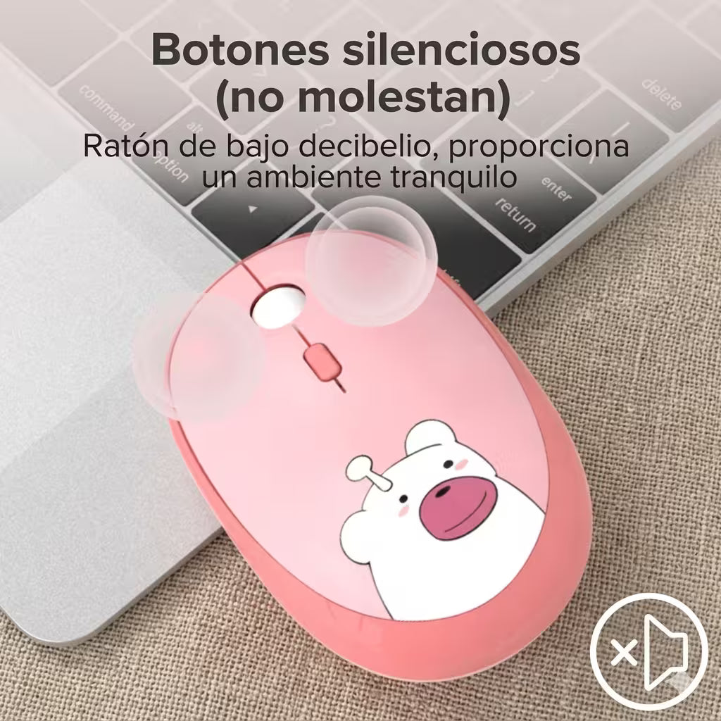 Mouse Inalámbrico Silencioso Geezer M2 - Rosado Diseño Osito | 3 DPI 2.4G 10m | Cute Para Ella