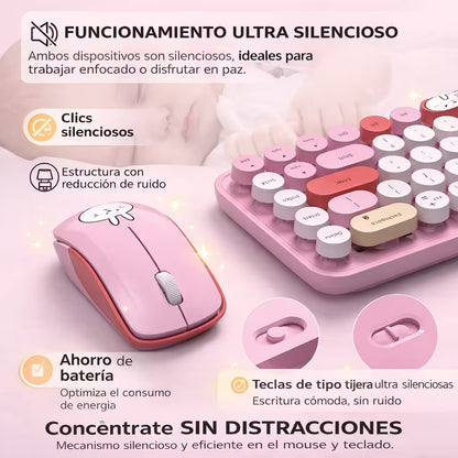 Combo Teclado y Mouse Inalámbrico MOFII I Pro — Rosado Kawaii | 68 Teclas Redondas 2.4G Receptor Único
