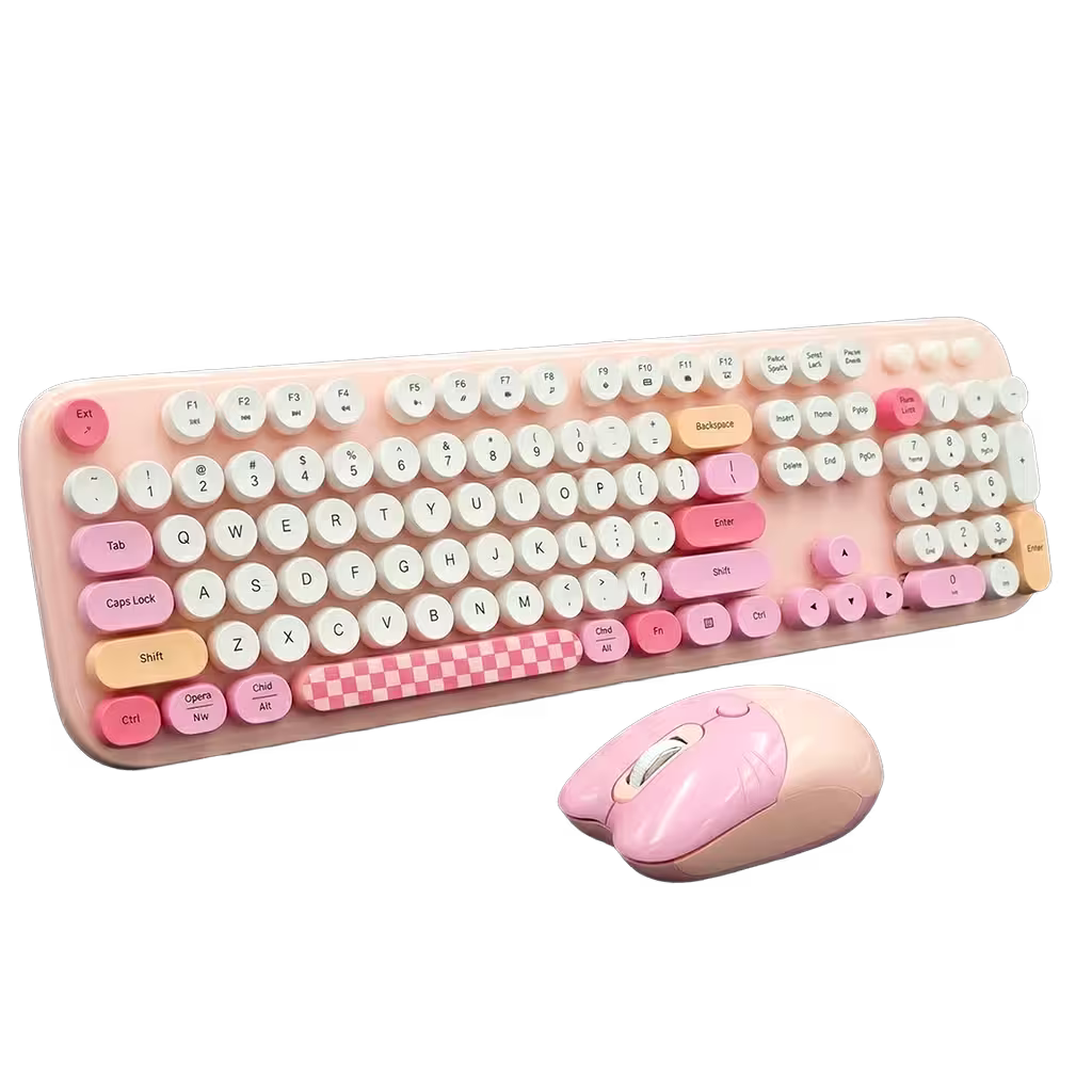 Combo Teclado y Mouse Inalámbrico Geezer Zero - Rosado | 104 Teclas Redondas Full-Size | Bajo Ruido | 2.4G