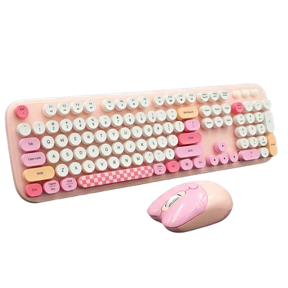 Combo Teclado y Mouse Inalámbrico Geezer Zero - Rosado | 104 Teclas Redondas Full-Size | Bajo Ruido | 2.4G