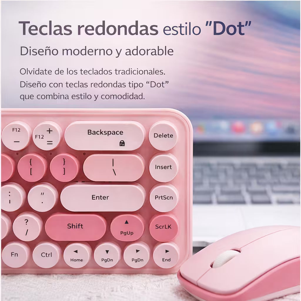 Combo Teclado y Mouse Inalámbrico Mofii Retro - 68 Teclas Redondas Rosado | 2.4G Receptor Único