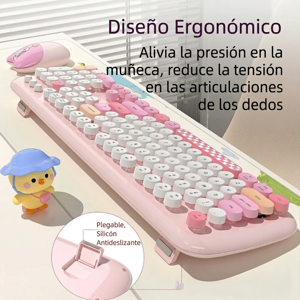 Combo Teclado y Mouse Inalámbrico Geezer Zero - Rosado | 104 Teclas Redondas Full-Size | Bajo Ruido | 2.4G