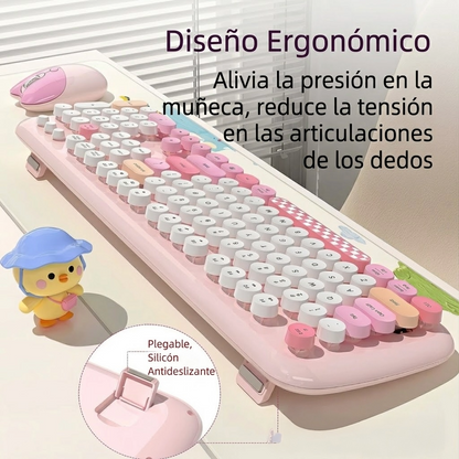 Combo Teclado y Mouse Inalámbrico Geezer Zero - Rosado | 104 Teclas Redondas Full-Size | Bajo Ruido | 2.4G