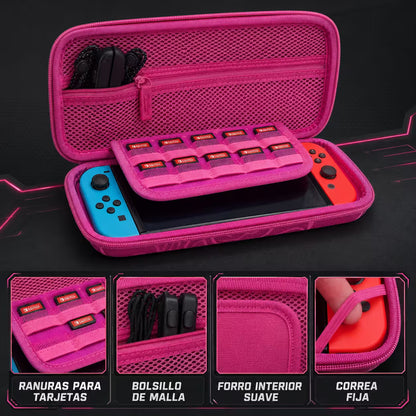 Estuche Rígido Nintendo Switch 1 y OLED – Diseño Rosa Anime | 10 Cartuchos | Bolsillo Malla | Para Ellas