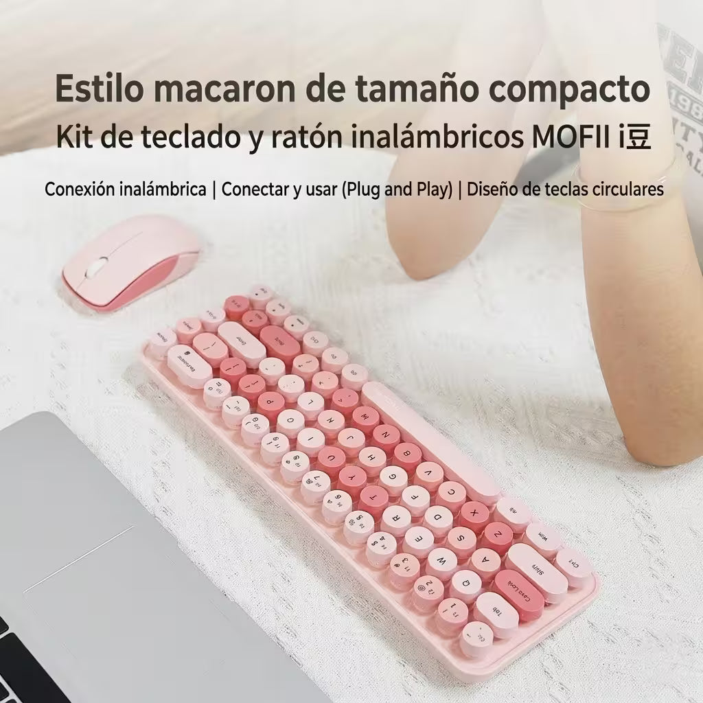 Combo Teclado y Mouse Inalámbrico Mofii Retro - 68 Teclas Redondas Rosado | 2.4G Receptor Único