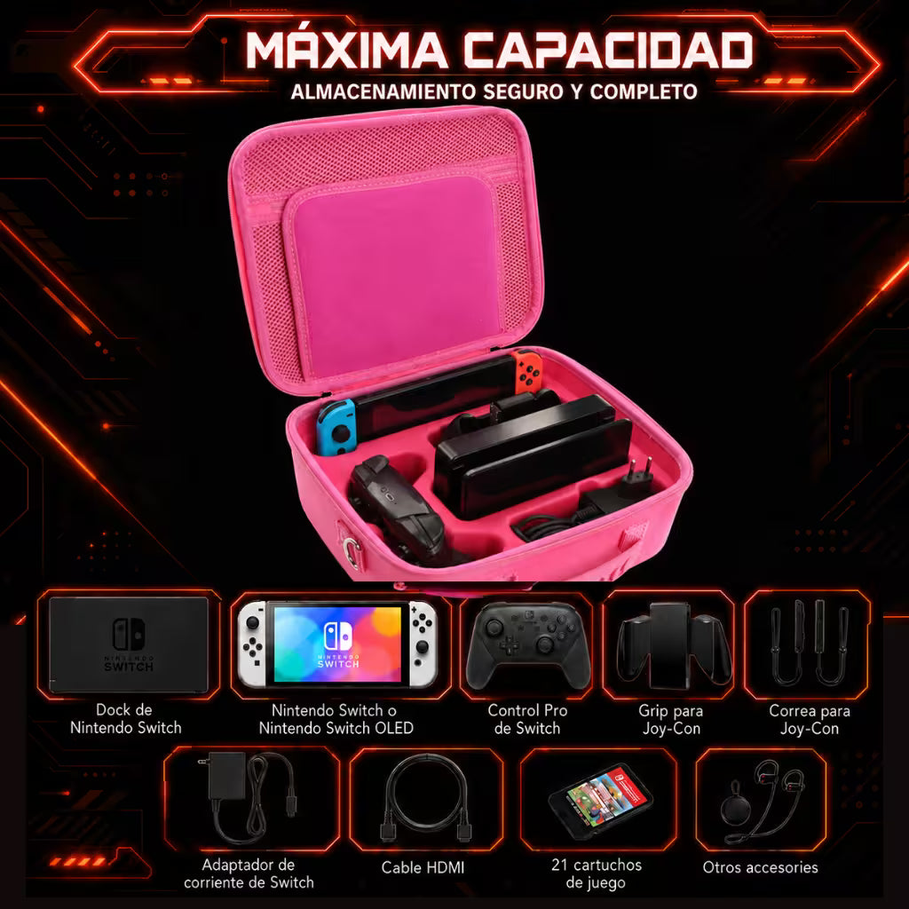 Maleta Viajera Nintendo Switch 1 y OLED – Diseño Anime Rosa | EVA Rígida