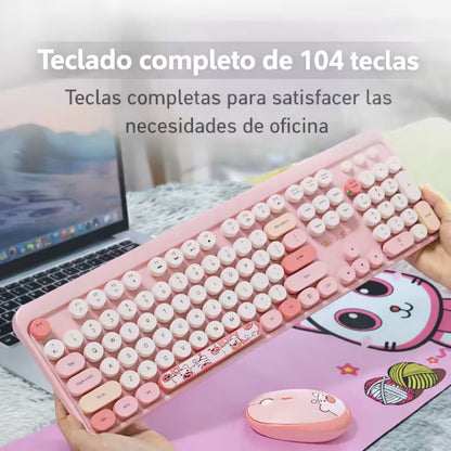 Combo Teclado y Mouse Inalámbrico Geezer Hello Bear - Rosado | Mouse 800/1200/1600 DPI | 10m | 2.4G