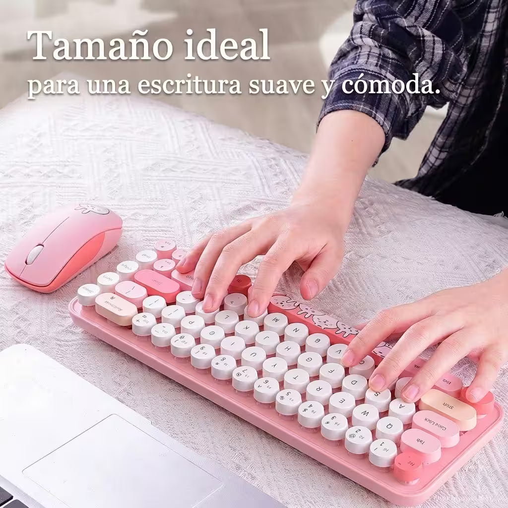 Combo Teclado y Mouse Inalámbrico MOFII I Pro — Rosado Kawaii | 68 Teclas Redondas 2.4G Receptor Único