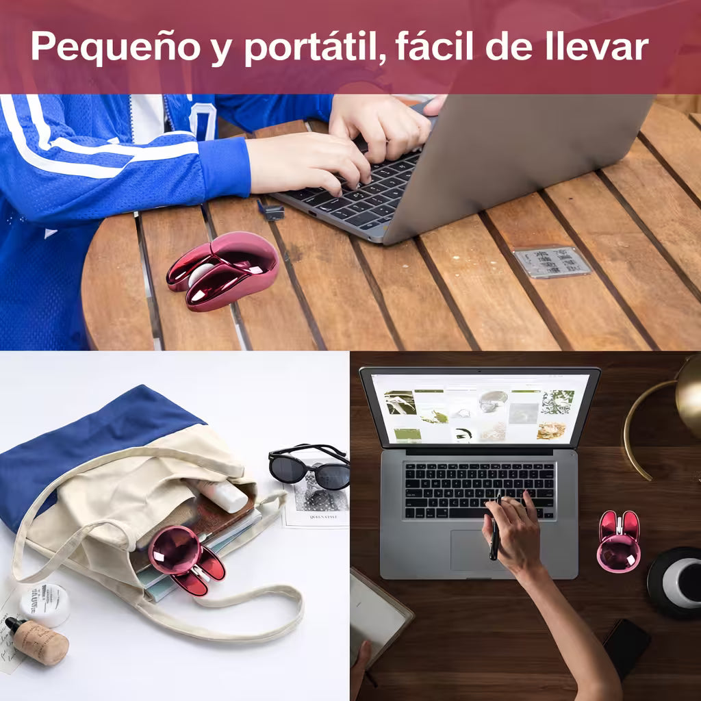 Mouse Inalámbrico Mofii M6 DM - Rosado Metalizado Rabbit Ear | Triple Conexión Bluetooth 2.4G Silencioso