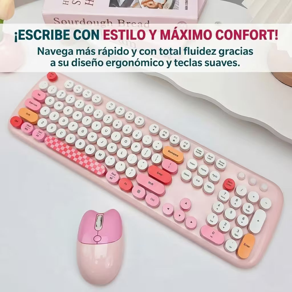 Combo Teclado y Mouse Inalámbrico Geezer Zero - Rosado | 104 Teclas Redondas Full-Size | Bajo Ruido | 2.4G