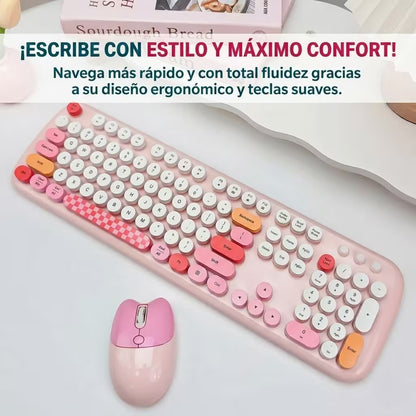 Combo Teclado y Mouse Inalámbrico Geezer Zero - Rosado | 104 Teclas Redondas Full-Size | Bajo Ruido | 2.4G