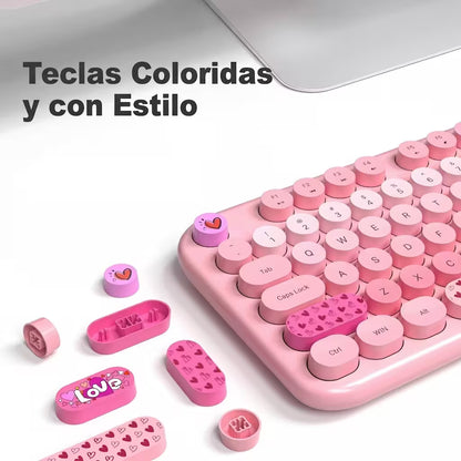 Combo Teclado y Mouse Inalámbrico Mofii Lovely - Rosado | Full-Size 104 Teclas Redondas DPI Ajustable | 2.4G