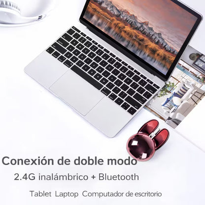 Mouse Inalámbrico Mofii M6 DM - Rosado Metalizado Rabbit Ear | Triple Conexión Bluetooth 2.4G Silencioso