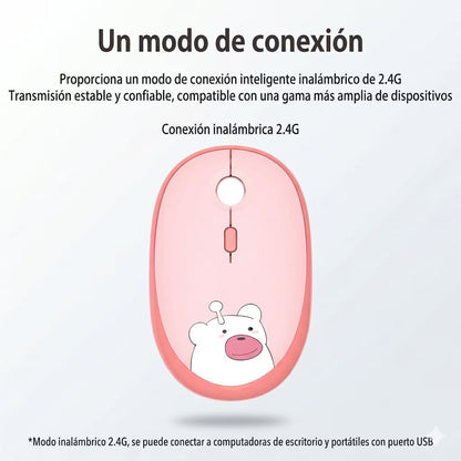 Mouse Inalámbrico Silencioso Geezer M2 - Rosado Diseño Osito | 3 DPI 2.4G 10m | Cute Para Ella
