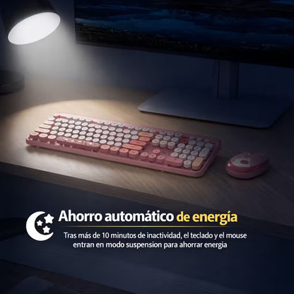 Combo Teclado y Mouse Inalámbrico Geezer Hello Bear - Rosado | Mouse 800/1200/1600 DPI | 10m | 2.4G