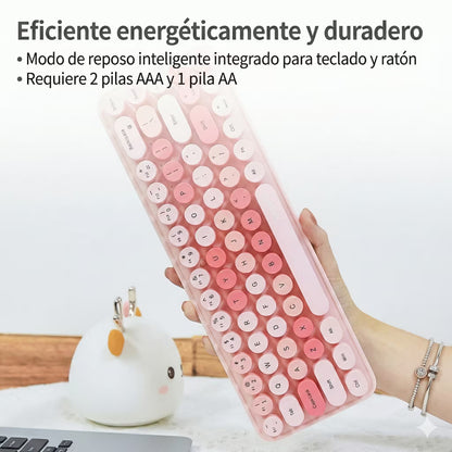 Combo Teclado y Mouse Inalámbrico Mofii Retro - 68 Teclas Redondas Rosado | 2.4G Receptor Único