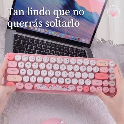 Combo Teclado y Mouse Inalámbrico MOFII I Pro — Rosado Kawaii | 68 Teclas Redondas 2.4G Receptor Único