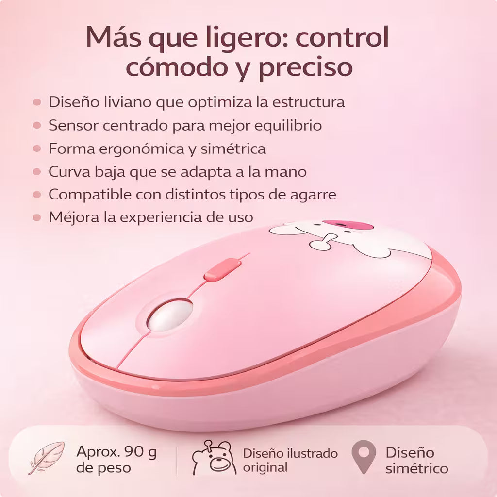 Mouse Inalámbrico Silencioso Geezer M2 - Rosado Diseño Osito | 3 DPI 2.4G 10m | Cute Para Ella