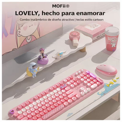 Combo Teclado y Mouse Inalámbrico Mofii Lovely - Rosado | Full-Size 104 Teclas Redondas DPI Ajustable | 2.4G