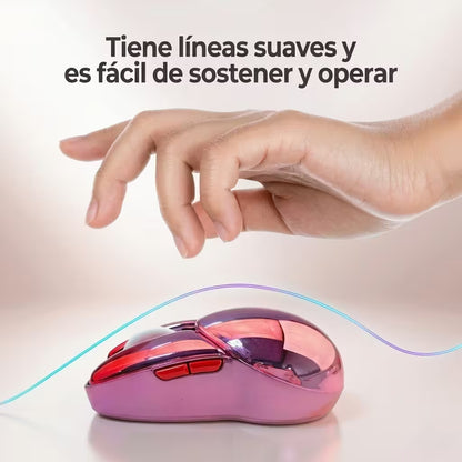Mouse Inalámbrico Mofii M6 DM - Rosado Metalizado Rabbit Ear | Triple Conexión Bluetooth 2.4G Silencioso