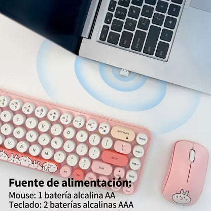Combo Teclado y Mouse Inalámbrico MOFII I Pro — Rosado Kawaii | 68 Teclas Redondas 2.4G Receptor Único
