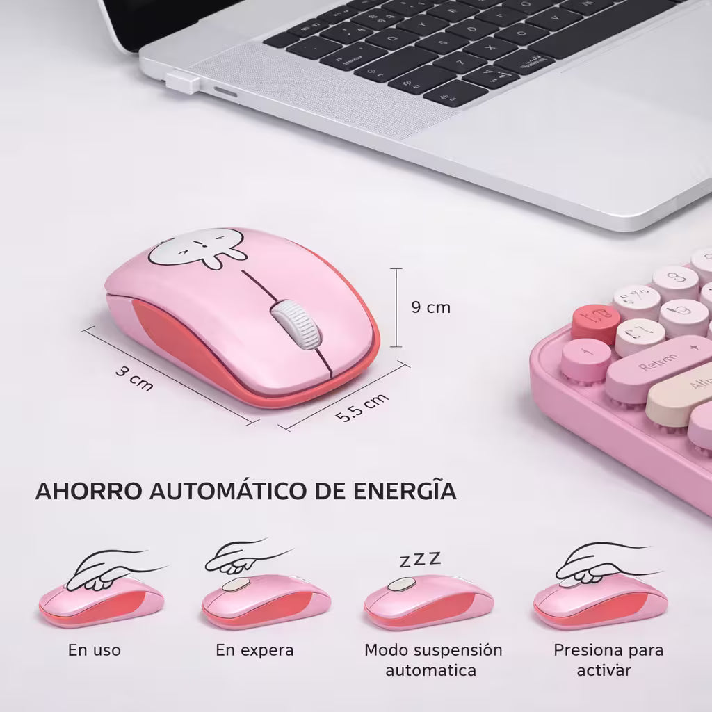 Combo Teclado y Mouse Inalámbrico MOFII I Pro — Rosado Kawaii | 68 Teclas Redondas 2.4G Receptor Único