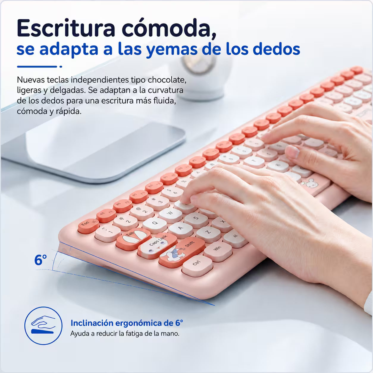 Combo Teclado y Mouse Inalámbrico MOFII 66Pro — Rosado | Diseño Kawaii Conejo | 104 Teclas Full-Size | 20 Funciones Multimedia