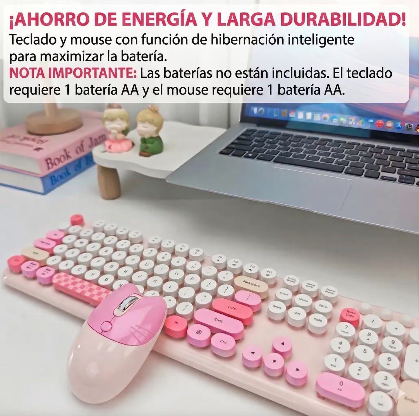 Combo Teclado y Mouse Inalámbrico Geezer Zero - Rosado | 104 Teclas Redondas Full-Size | Bajo Ruido | 2.4G